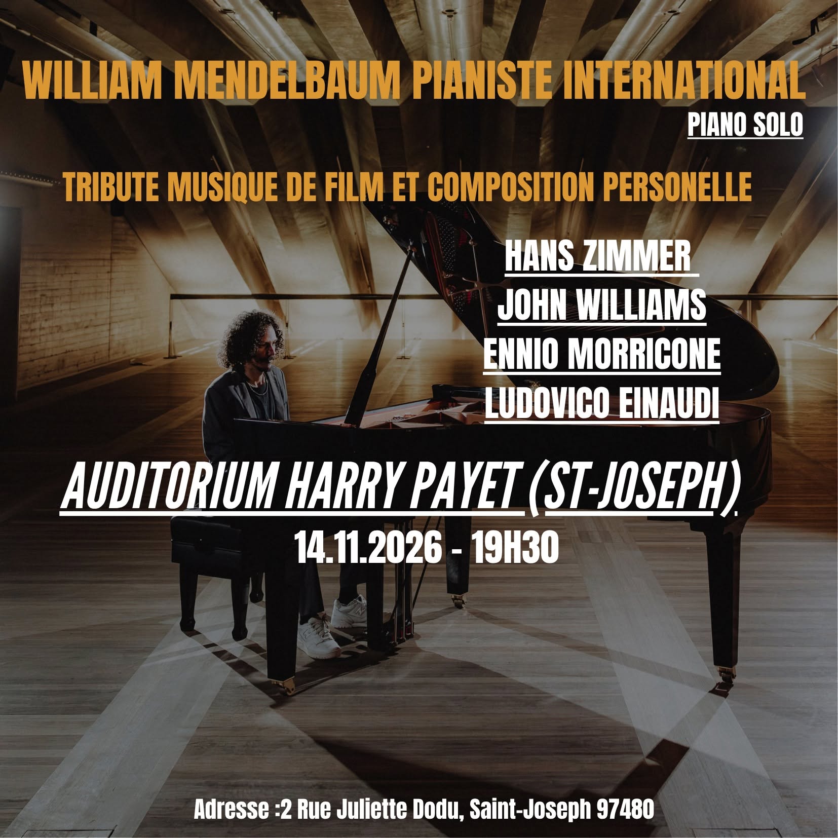 CONCERT WILLIAM MENDELBAUM - MUSIQUE DE FILMS (HANS ZIMMER..) ET COMPOSITION PERSONNELLE